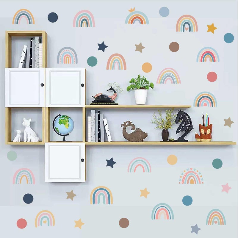 CharmFlo Rainbow Wall Decals for Children Room - 4 Sheets 76Pcs Boho Star & Dots Wall Stickers | Peel and Stick Nursery Decor, Playroom, Classroom | Removable Waterproof Wall Art - Image 3